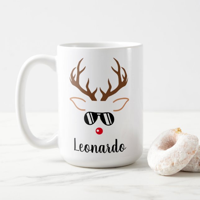 Caneca De Café Reindeado de Natal legal nariz vermelho óculos esc (Com Donut)