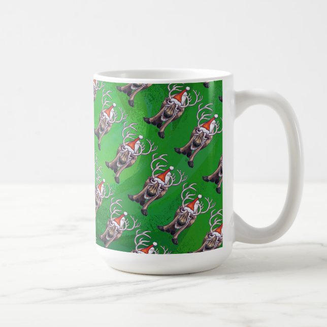 Caneca De Café Reindeer Christmas On Green (Direita)
