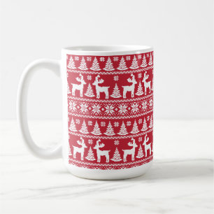 Caneca De Café Reindeer de inverno, Padrão de Natal vermelho e br
