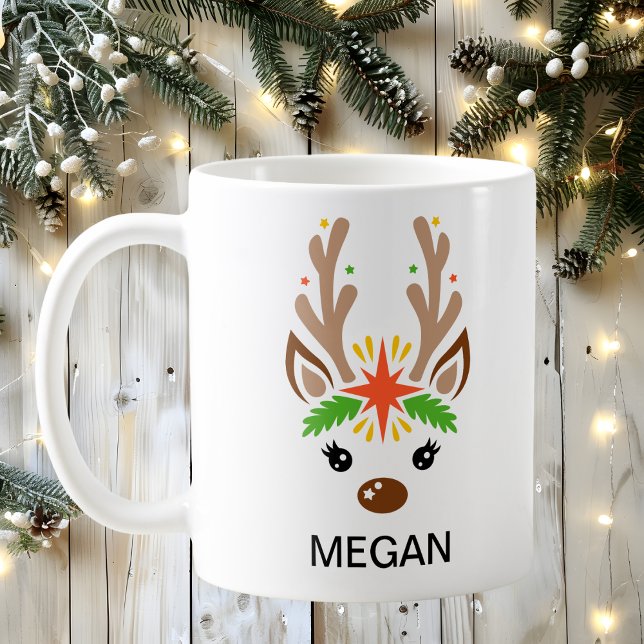 Caneca De Café Reindeer Face Custom Name Holiday (Reindeer Face Custom Name Holiday Coffee Mug
)