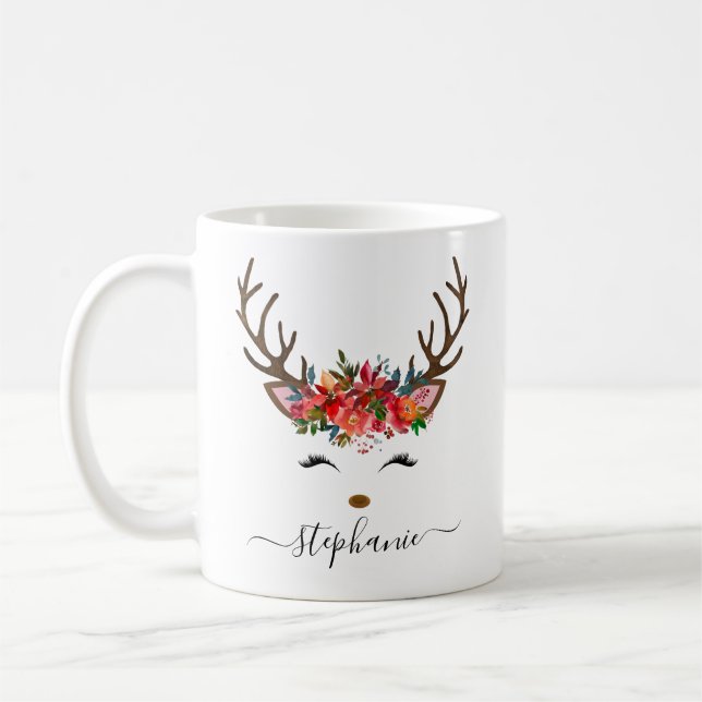 Caneca De Café Reindeer Feriado Feriado Personalizado (Esquerda)