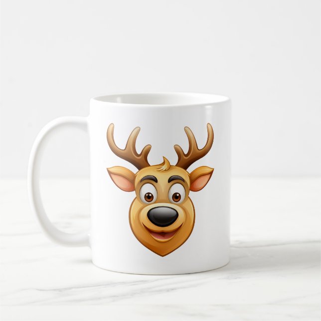 Caneca De Café reindeer happy reindeer with big antlers and smile (Esquerda)