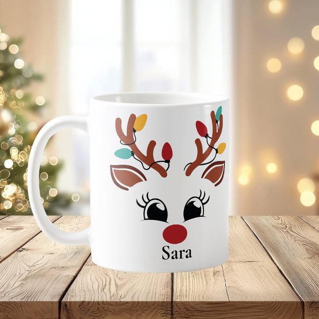 Caneca De Café Reindeer Personalizado com Lights Christmas Mug (Personalised Reindeer with Lights Christmas Mug
)