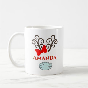 Caneca De Café Reindeer Personalizado com máscara - Feliz Natal