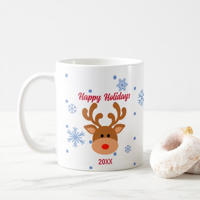 Caneca De Café Reindeer Personalizado Snowflake Mug Feriado (Com Donut)