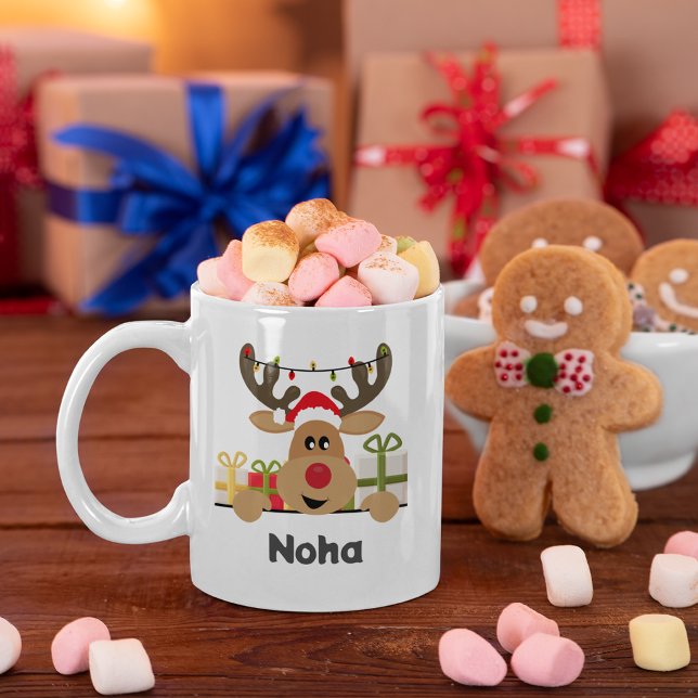 Caneca De Café Reindeer presentes na época de natal com seu nome (Criador carregado)
