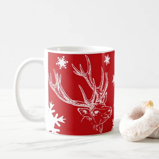 Caneca De Café Reindeer & Snowflakes Red Mug (Com Donut)