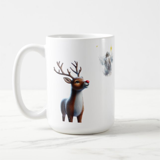 Caneca De Café Reindeir Olhando para Jesus Reindeer de Natal (Esquerda)