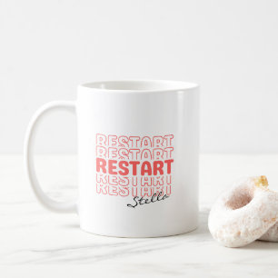 Caneca De Café Reiniciar Texto de Nome Personalizado Coral Ondula