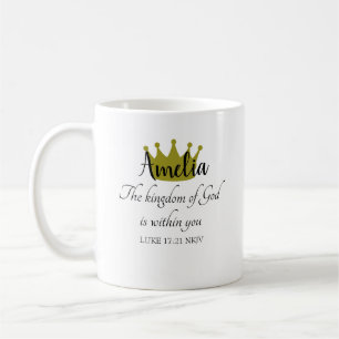 Caneca De Café Reino de Deus Versículo da Bíblia Nome e Coroa Bra