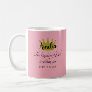 Caneca De Café Reino de Deus Versículo da Bíblia Nome e Coroa Ros