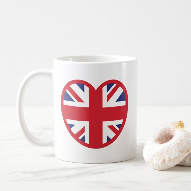 Caneca De Café Reino Unido Union Jack Flag Heart (Com Donut)