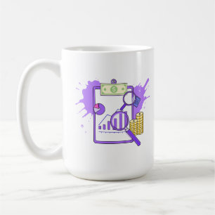 Caneca De Café Relatório de Análise Financeira Dinheiro Lupa