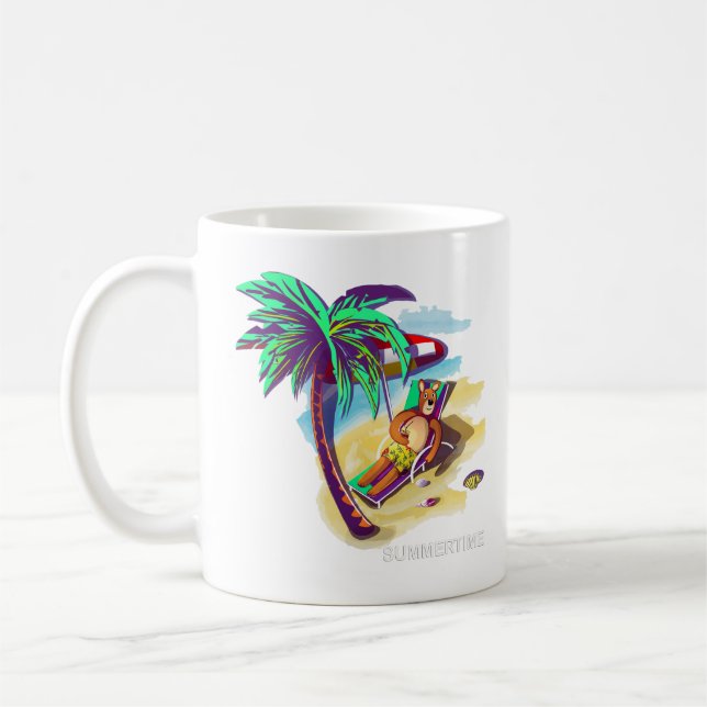 Caneca De Café Relaxando o Urso de Verão em Praia Tropical (Esquerda)