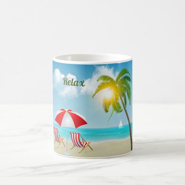 Caneca De Café Relaxe as cadeiras de praia tropical (Centro)