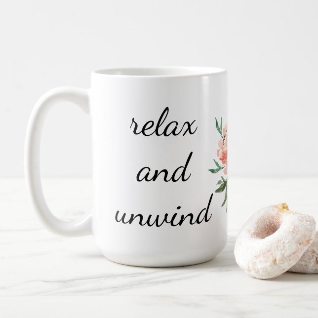 Caneca De Café Relaxe e Unwind Floral (Com Donut)