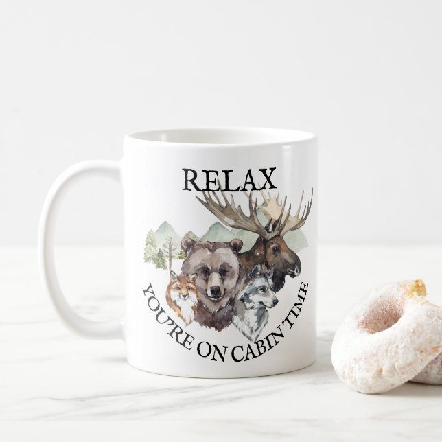 Caneca De Café Relaxe Você está no horário da cabana Animais da f (Com Donut)