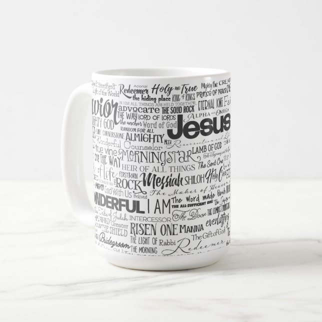 Caneca De Café Religiosos Cristãos Texto de Deus Branco Negro (Frente Esquerda)