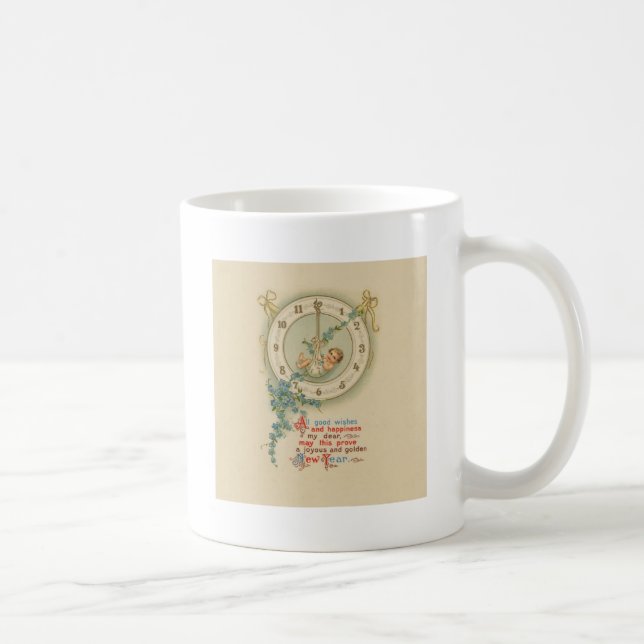 Caneca De Café Relógio Antigo Bebê de Ano Novo (Direita)