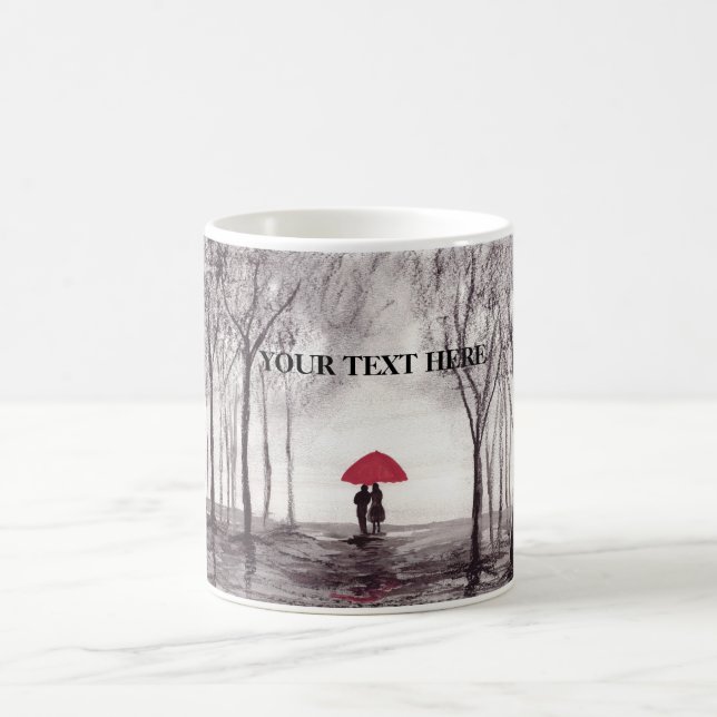 Caneca De Café Relógio de casal com guarda-chuva vermelha (Centro)