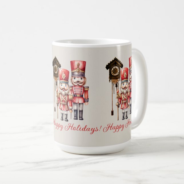 Caneca De Café Relógio de Feriados Felizes dos Soldados Nozes (Frente Esquerda)