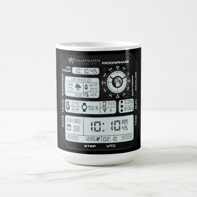 Caneca De Café Relógio Digital Cyberpunk Tech Mug - Modo Escuro  (Centro)