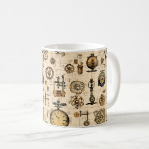 Caneca De Café Relógio Industrial Antigo Sepia Latão