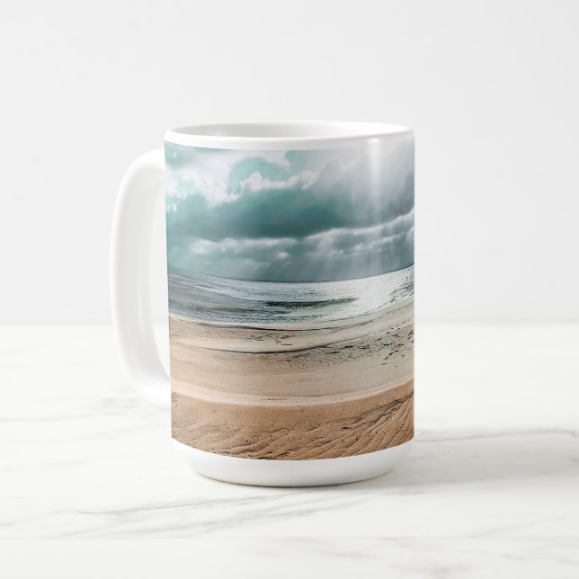 Caneca De Café Relógio Personalizado da Cena de Praia (Frente Esquerda)