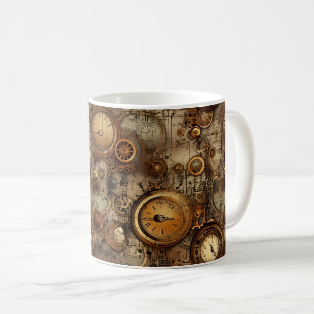 Caneca De Café Relógio Russo Steampunk Grunge (3) (Frente Esquerda)