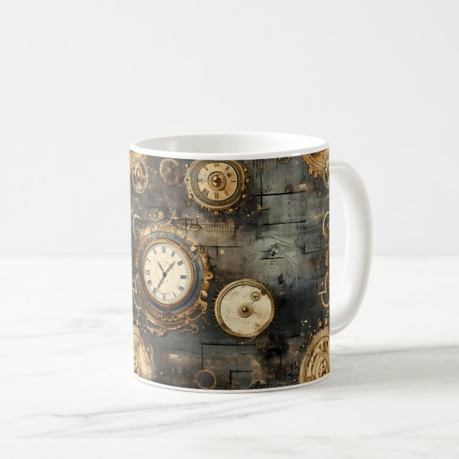 Caneca De Café Relógio Russo Steampunk Grunge (8) (Frente Esquerda)