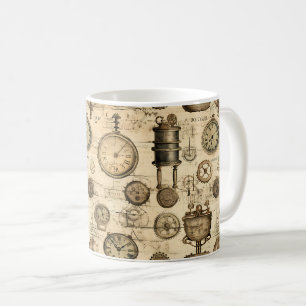 Caneca De Café Relógio Vintage Steampunk em Pergaminho Marrom
