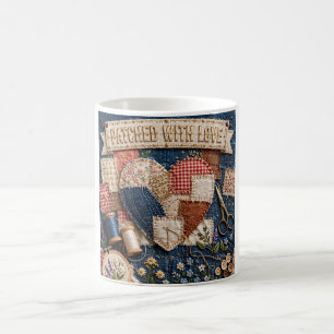 Caneca De Café Remendado Com Amor – Coração de Patchwork Bordado