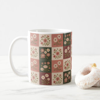 Caneca De Café Remendo Floral Rústico Sem Costura