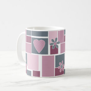 Caneca De Café Remendo xadrez rosa cinza marrom de remendos quadr