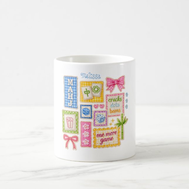 Caneca De Café Remendos de Mahjong Personalizados com Falsa Borda (Centro)