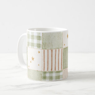 Caneca De Café Remendos Listras Estrelas Verde Menta Dourado Acon