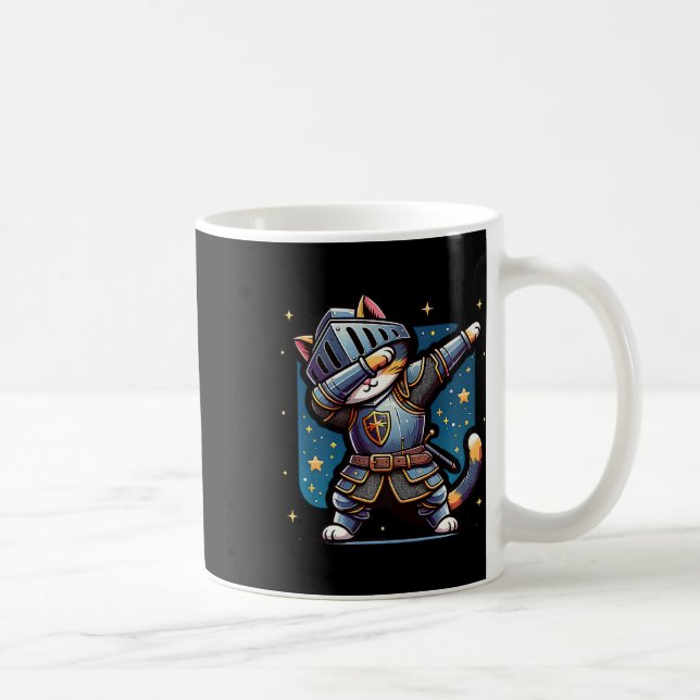 Caneca De Café Ren Faire Medieval Knight Dabbing Cat Kitten Engra (Direita)