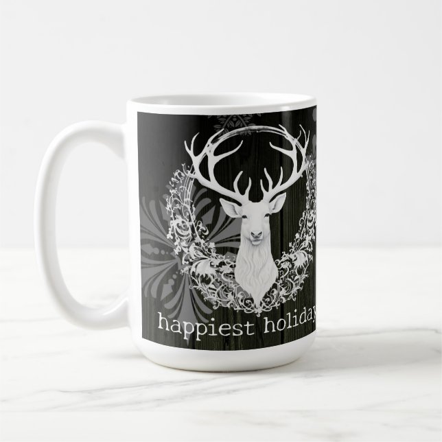 Caneca De Café Rena Branca Rustic Watercolor | Verde (Esquerda)