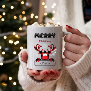 Caneca De Café Rena Búfalo Xadrez Personalizado Feliz Natal