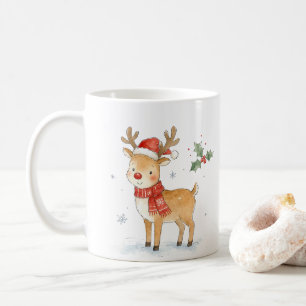 Caneca De Café Rena com Nariz Vermelho Fofo com Cachecol para o N