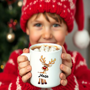 Caneca De Café Rena de desenho animado fofo personalizada Natal