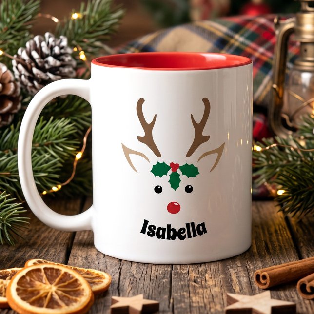 Caneca De Café Rena de Nariz Vermelho Personalizada - Natal (Criador carregado)
