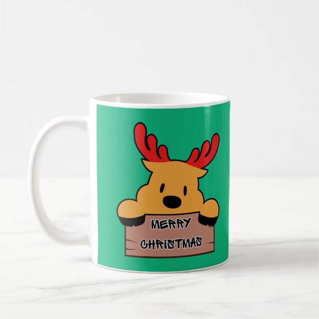 Caneca De Café Rena de Natal de Desenho Animado Fofa (Esquerda)