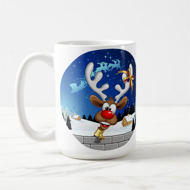 Caneca De Café Rena de Natal Engraçada Espiando Meme de Natal (Esquerda)