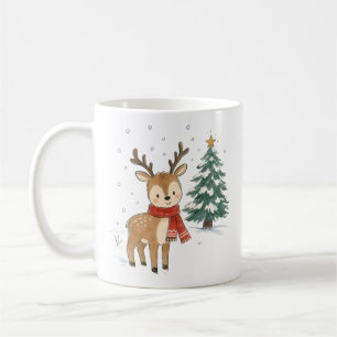Caneca De Café Rena de Natal Fofo com Cachecol Vermelho