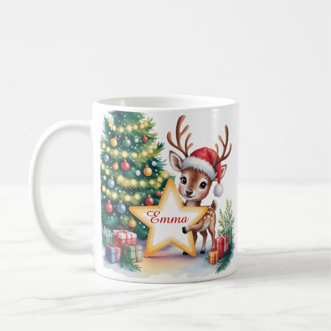 Caneca De Café Rena de Natal Personalizada Nome Customizado (Esquerda)