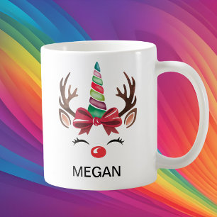 Caneca De Café Rena de Natal Unicórnio Chifre Rosto