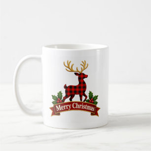 Caneca De Café Rena de Natal Xadrez Búfalo Rústico