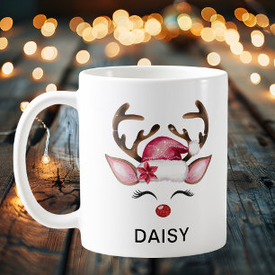 Caneca De Café Rena Glamurosa Água-Marinha Natal Nome Personaliza