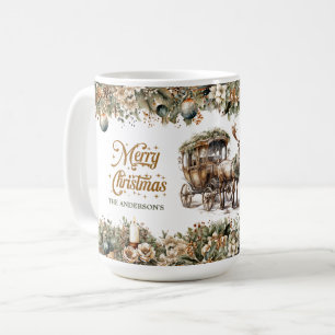 Caneca De Café Renas de folha verde e carruagem de Natal